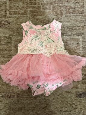Pink Floral Lace Tutu Baby Romper